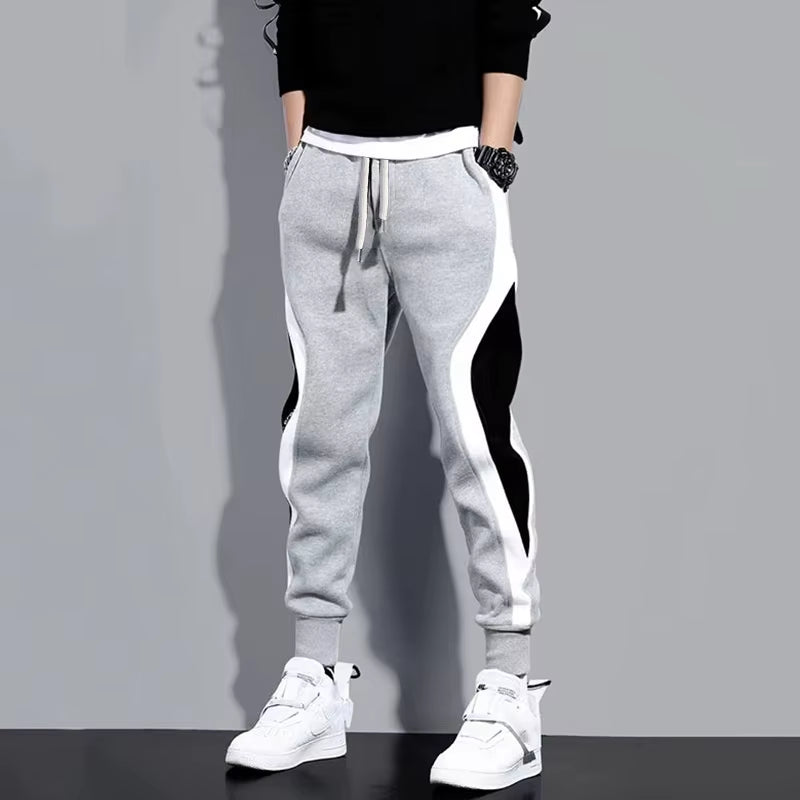 Autumn Men'S Wide Loose Casual Pants Mens Patchwork Nine-Point Sports Elastic Rope Breathable Tie-Foot Trousers